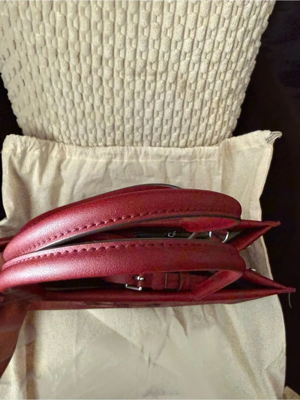 Tory Burch Deep Berry Leather Tote with Logo Medallion